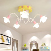 Yellow Flower Children Flush Mount Chandelier - Contemporary Semi Flush Ceiling Light with 5 Metal Bulbs